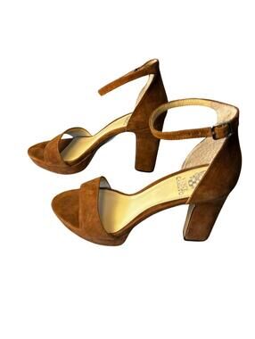 Vince Camuto Brown Suede Ankle Strap Block Heel Sandals 9.5